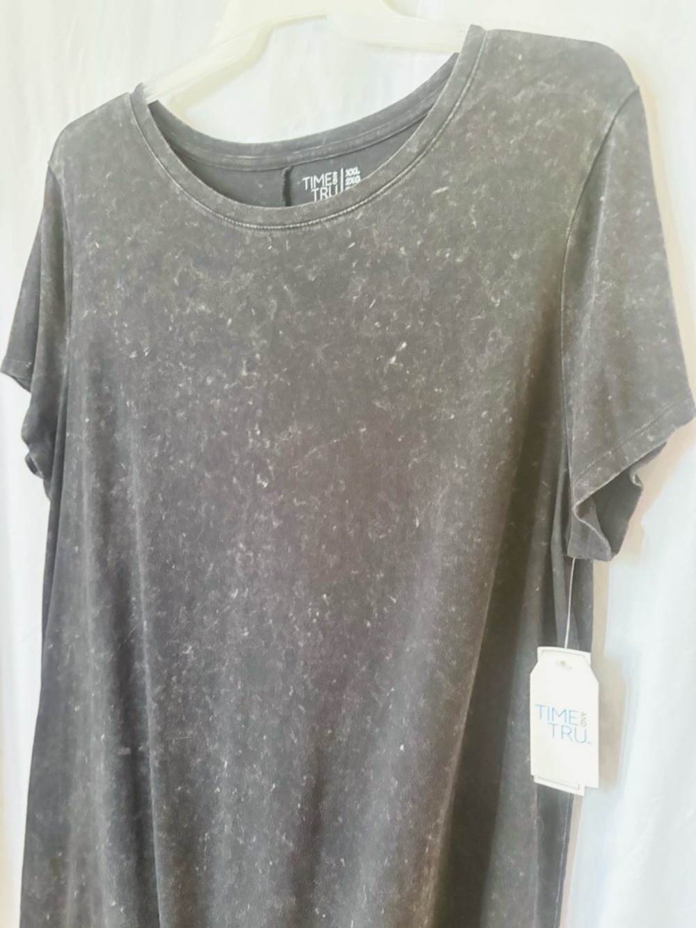 Black Mineral-Wash Short Sleeve Tunic Dress